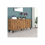 Buffet de Melamina Nogal-Negro - 182x41x82,5cm - 4 Puertas y Múltiples Estantes.