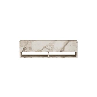 Mueble Mesa TV Moderno con 1 Puerta y Estantes en Melamina Color Mármol Marfil - 100x31.5x29.6cm
