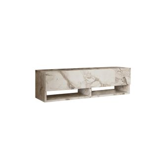 Mueble Mesa TV Moderno con 1 Puerta y Estantes en Melamina Color Mármol Marfil - 100x31.5x29.6cm