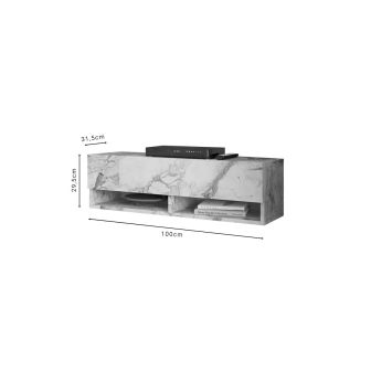 Mueble Mesa TV Moderno con 1 Puerta y Estantes en Melamina Color Mármol Marfil - 100x31.5x29.6cm