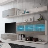 Mueble de Salón con Leds, Acabado en Andersen Pino - Gris, Medidas: 250 cm (An) x 115 cm (Al) 40 cm (Fon) - Meyvaser