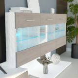 Mueble de Salón con Leds, Acabado en Andersen Pino - Gris, Medidas: 250 cm (An) x 115 cm (Al) 40 cm (Fon) - Meyvaser