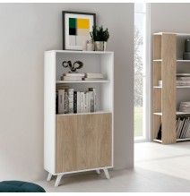 Mueble Bar para Salón, Aparador de Cocina, Color Blanco-Roble, Medidas: 60 cm (An) x 135 cm (Al) x 40 cm (Fon) – Meyvaser