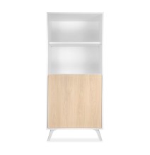 Mueble Bar para Salón, Aparador de Cocina, Color Blanco-Roble, Medidas: 60 cm (An) x 135 cm (Al) x 40 cm (Fon) – Meyvaser