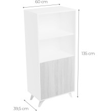 Mueble Bar para Salón, Aparador de Cocina, Color Blanco-Roble, Medidas: 60 cm (An) x 135 cm (Al) x 40 cm (Fon) – Meyvaser