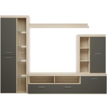 Mueble de Salón Moderno con Leds, Acabado en Cambria - Grafito, Medidas: 260 cm (An) x 191 cm (Al) 47,5 cm (Fon) Meyvaser