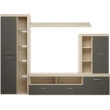 Mueble de Salón Moderno con Leds, Acabado en Cambria - Grafito, Medidas: 260 cm (An) x 191 cm (Al) 47,5 cm (Fon) Meyvaser