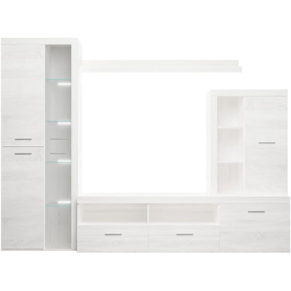 Mueble de Salón Moderno con Leds,Acabado en Andersen Pino, Medidas: 260 cm (An) x 191 cm (Al) 47,5 cm (Fon) Meyvaser