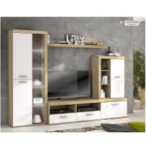 Mueble de Salón Moderno con Leds, Acabado en Cambria - Blanco, Medidas: 260 cm (An) x 191 cm (Al) 47,5 cm (Fo) Meyvaser