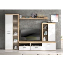 Mueble de Salón Moderno con Leds, Acabado en Cambria - Blanco, Medidas: 260 cm (An) x 191 cm (Al) 47,5 cm (Fo) Meyvaser