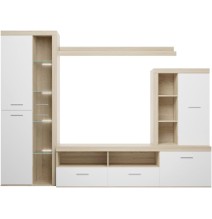 Mueble de Salón Moderno con Leds, Acabado en Cambria - Blanco, Medidas: 260 cm (An) x 191 cm (Al) 47,5 cm (Fo) Meyvaser