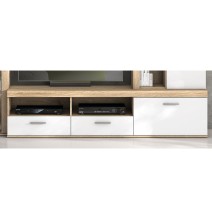 Mueble de Salón Moderno con Leds, Acabado en Cambria - Blanco, Medidas: 260 cm (An) x 191 cm (Al) 47,5 cm (Fo) Meyvaser