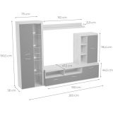 Mueble de Salón Moderno con Leds, Acabado en Cambria - Blanco, Medidas: 260 cm (An) x 191 cm (Al) 47,5 cm (Fo) Meyvaser