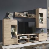 Mueble de Salón Moderno con Leds, Acabado en Cambria, Medidas: 229 cm (An) x 200 cm (Al) 38 cm (Fon) - Meyvaser