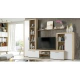 Meyvaser Mueble de salón y TV Composición de salón grande 263 Cm Cambrian-Blanco en madera de gran calidad