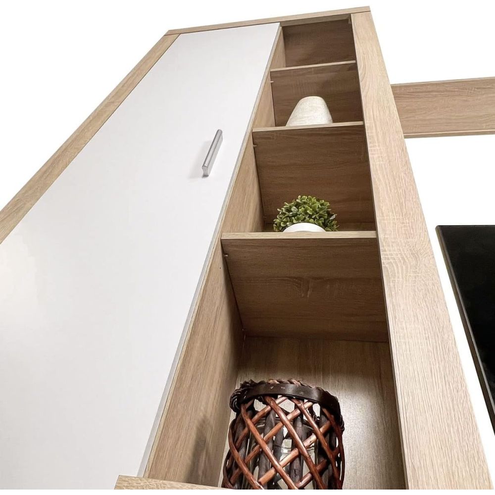Meyvaser Mueble de salón y TV Composición de salón grande 263 Cm Cambrian-Blanco en madera de gran calidad