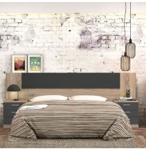 Cabezal + Dos Mesitas de Noche, Acabado en Cambrian y Grafito, Medidas: 247 cm (An) x 50 cm (Al) x 35 cm (Fon) - Meyvaser