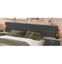 Pack Cabecero y 2 Mesitas de Noche, Acabado en Cambria y Grafito, Medidas: 220 cm (An) x 50 cm (Al) x 35 cm (Fo