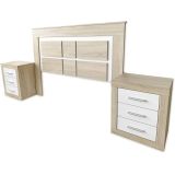Pack Cabecero de 160 x 120 cm + 2 Mesitas de Noche| Color Cambria y Blanco (para Cama de 135-140 o 160)
