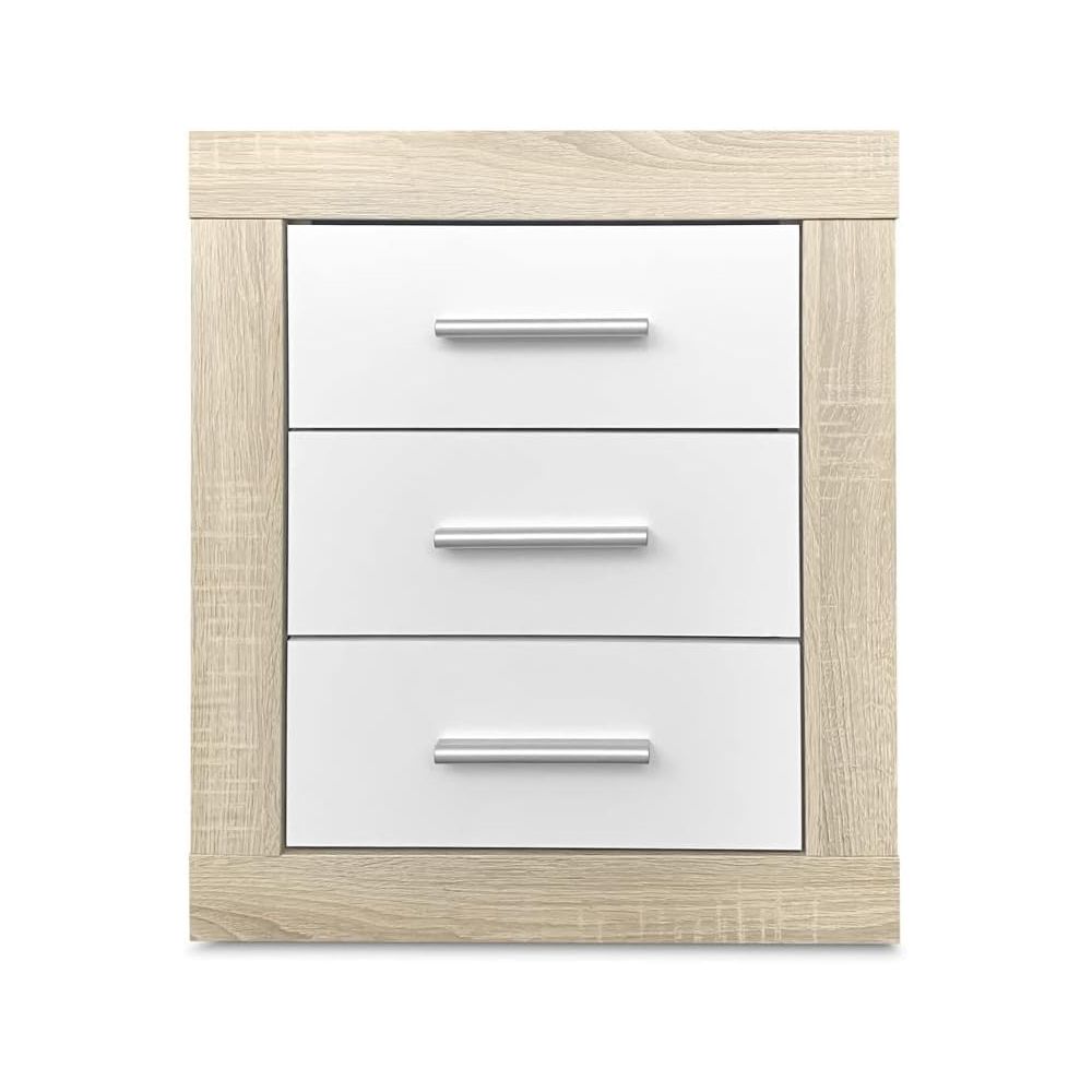 Pack Cabecero de 160 x 120 cm + 2 Mesitas de Noche| Color Cambria y Blanco (para Cama de 135-140 o 160)