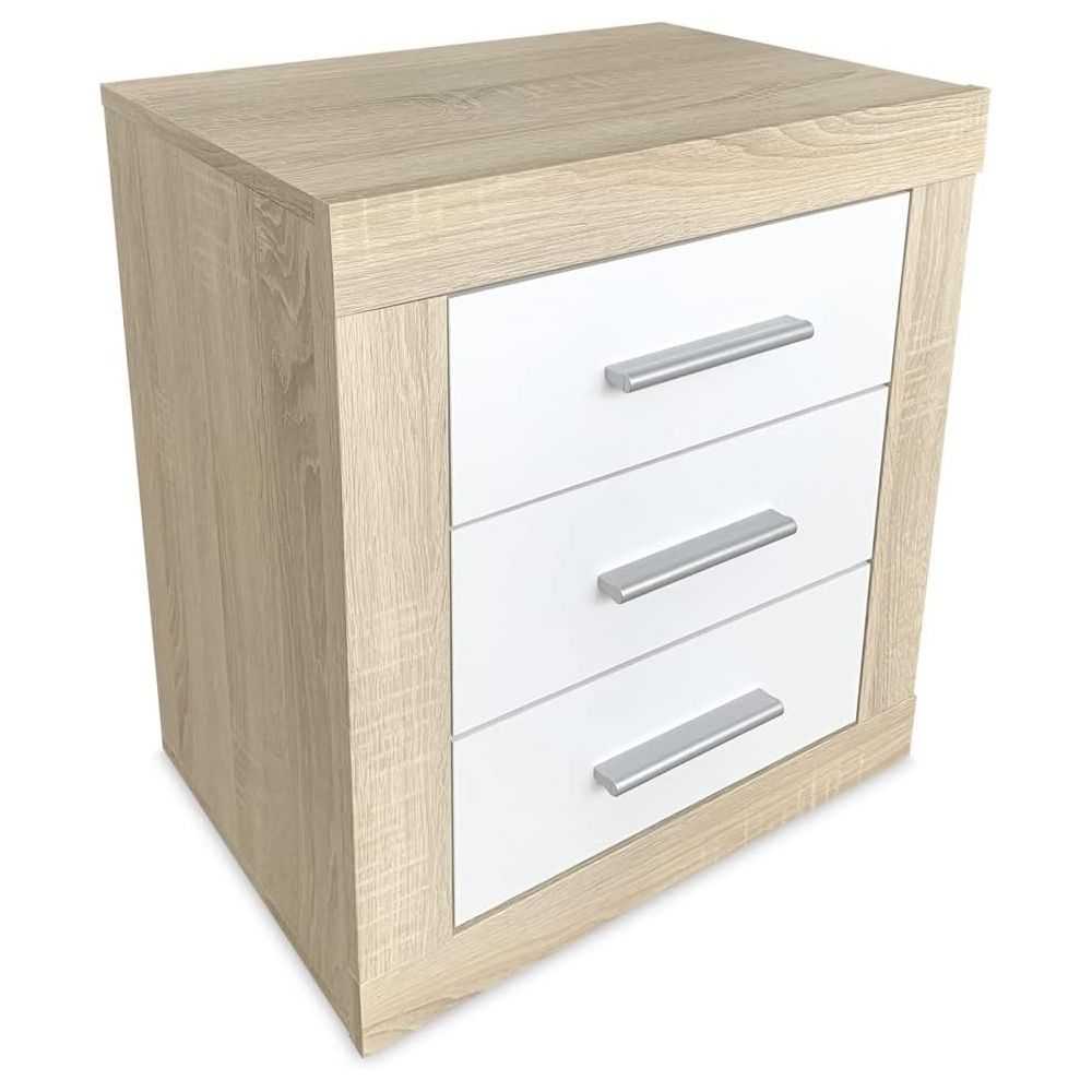 Pack Cabecero de 160 x 120 cm + 2 Mesitas de Noche| Color Cambria y Blanco (para Cama de 135-140 o 160)