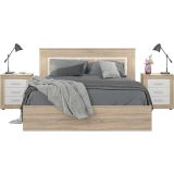 Pack Cabecero de 160 x 120 cm + 2 Mesitas de Noche| Color Cambria y Blanco (para Cama de 135-140 o 160)