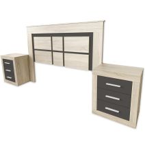 Pack Cabecero de 160 x 120 cm + 2 Mesitas de Noche| Color Cambria y Grafito (para Cama de 135-140 o 160)