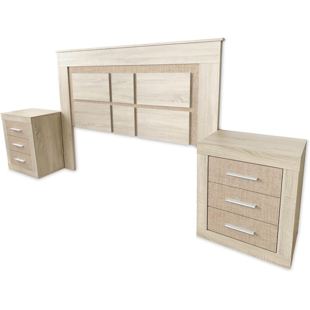 Pack Cabecero de 160 x 120 cm + 2 Mesitas de Noche | Dormitorio Completo | Color Puccini y Textil (para Cama de 135-140 o 160)