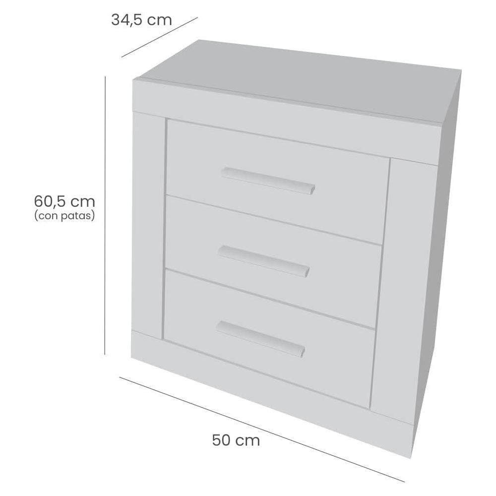 Mesita de Noche, Mesilla de Dormitorio, Color Madera, Medidas: 50 cm (Largo) x 34,6 cm (Fondo) x 60 cm (Alto)
