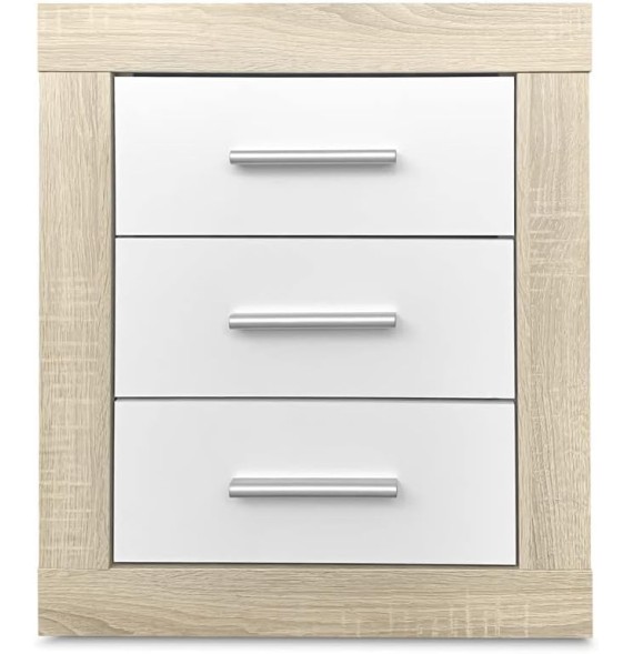 Mesita de Noche, Acabado en Color Cambria y Blanco, Medidas: 50 cm (Largo) x 34,6 cm (Fondo) x 60 cm (Alto)