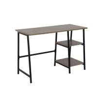 Mesa Escritorio Industrial con Estante y 2 Baldas – MDF Negro, Estructura Metálica y Roble, 110x50x75 cm