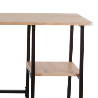 Mesa Escritorio Industrial con Estante y 2 Baldas – MDF Negro, Estructura Metálica y Roble, 110x50x75 cm