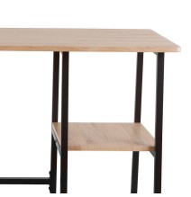 Mesa Escritorio Industrial con Estante y 2 Baldas – MDF Negro, Estructura Metálica y Roble, 110x50x75 cm