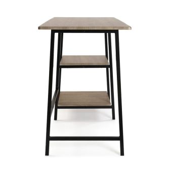 Mesa Escritorio Industrial con Estante y 2 Baldas – MDF Negro, Estructura Metálica y Roble, 110x50x75 cm