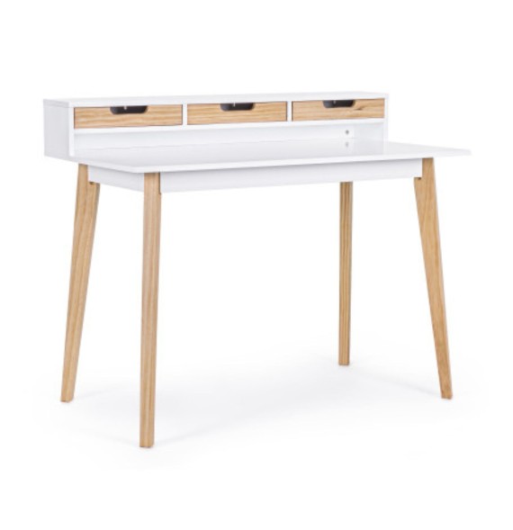 Mesa de Estudio - Escritorio con Encimera MDF Lacado en Blanco Mate y Patas de Pino Macizo – 120x60x90 cm