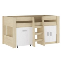 Cama Alta Juvenil con Escritorio y Armario Inferior 208,6 × 115,1 × 110,6 cm Color Blanco y Roble.