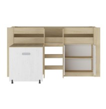 Cama Alta Juvenil con Escritorio y Armario Inferior 208,6 × 115,1 × 110,6 cm Color Blanco y Roble.