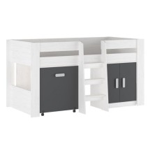 Cama Alta Juvenil con Escritorio y Armario Inferior 208,6 × 115,1 × 110,6 cm Color Blanco y Grafito