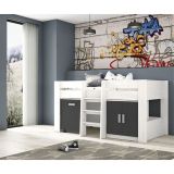 Cama Alta Juvenil con Escritorio y Armario Inferior 208,6 × 115,1 × 110,6 cm Color Blanco y Grafito