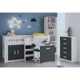 Cama Alta Juvenil con Escritorio y Armario Inferior 208,6 × 115,1 × 110,6 cm Color Blanco y Grafito