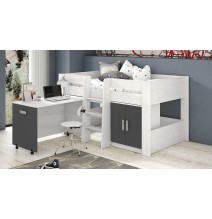 Cama Alta Juvenil con Escritorio y Armario Inferior 208,6 × 115,1 × 110,6 cm Color Blanco y Grafito