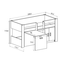 Cama Alta Juvenil con Escritorio y Armario Inferior 208,6 × 115,1 × 110,6 cm Color Blanco y Grafito