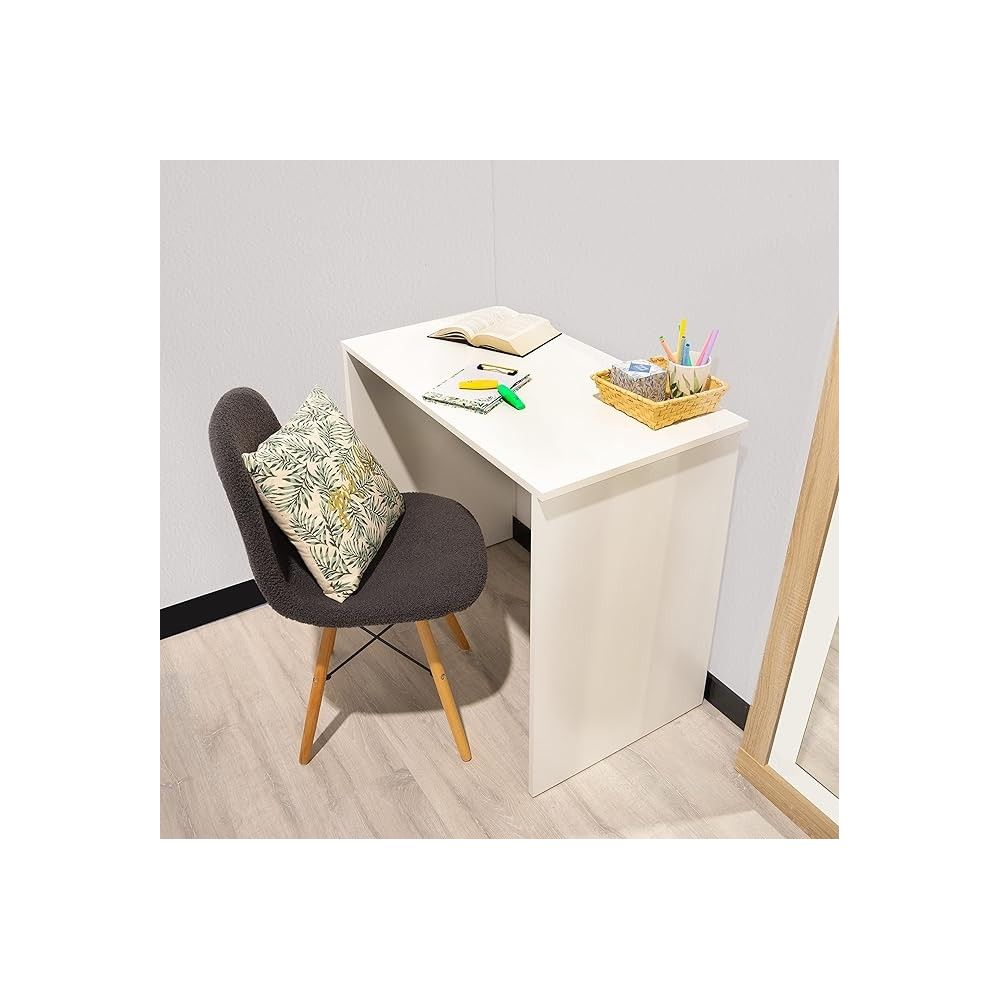 Mesa de Escritorio, Mesas para Ordenador, Acabada en Blanco, Medidas: 90 cm (An) x 49,5 cm (Fon) x 77 cm (Al)