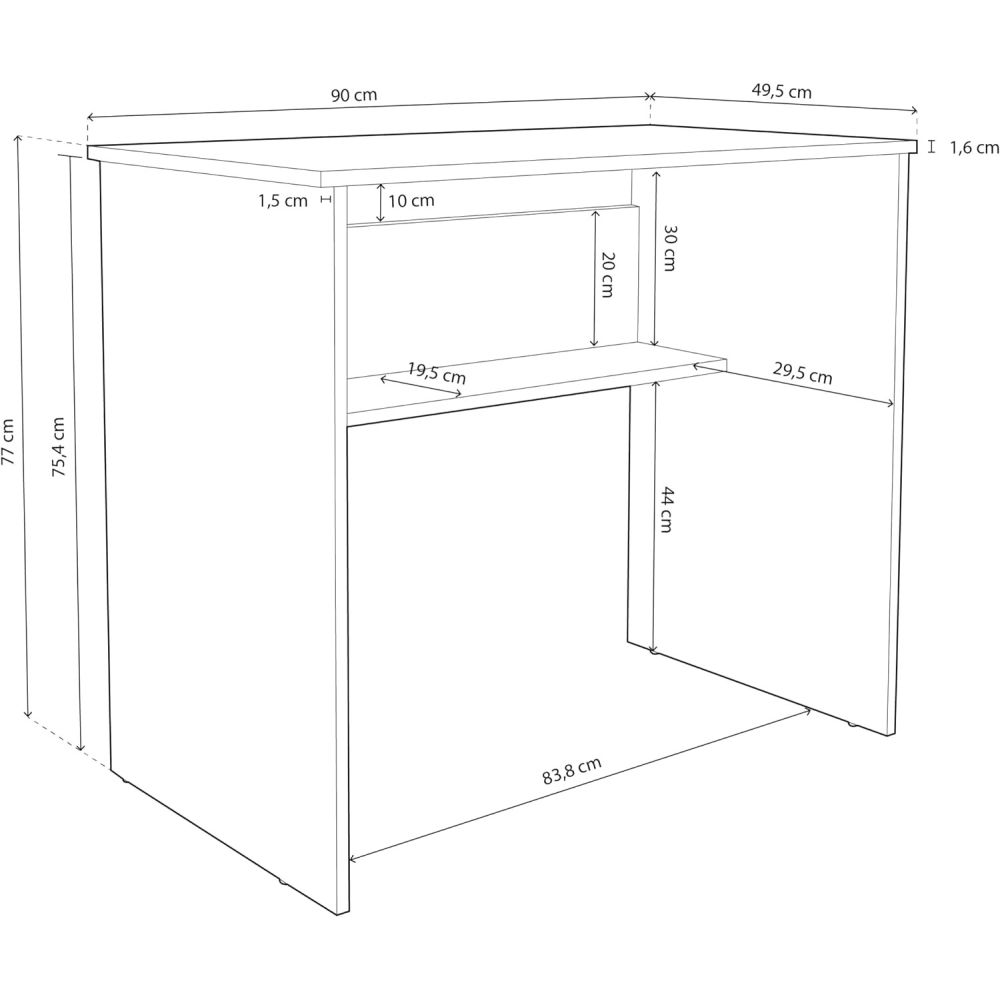 Mesa de Escritorio, Mesas para Ordenador, Acabada en Cambrian, Medidas: 90 cm (An) x 49,5 cm (Fon) x 77 cm (Al)