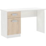Mesa de Estudio, Escritorio con 2 Cajones, Mesa de Ordenador, Acabado en Color Blanco y Natural 70.8 x 120 x 49.8 cm
