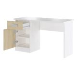 Mesa de Estudio, Escritorio con 2 Cajones, Mesa de Ordenador, Acabado en Color Blanco y Natural 70.8 x 120 x 49.8 cm