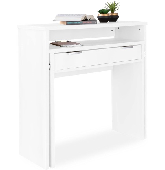 Mesa Escritorio Extensible, Color Blanco, Medidas: 90 cm (Largo) x 33-63,4 cm (Ancho) x 87,5 cm (Alto)