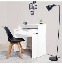 Mesa Escritorio Extensible, Color Blanco, Medidas: 90 cm (Largo) x 33-63,4 cm (Ancho) x 87,5 cm (Alto)