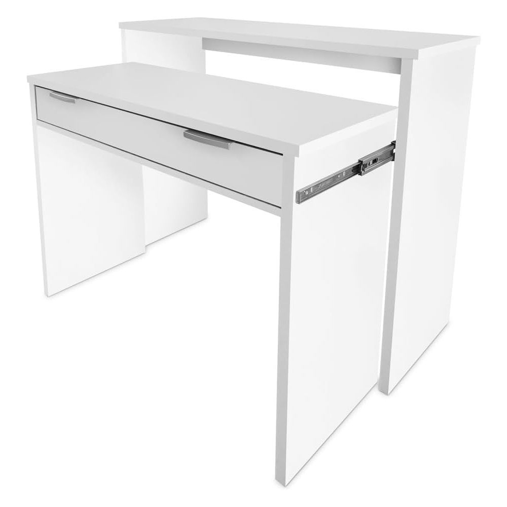 Mesa Escritorio Extensible, Color Blanco, Medidas: 90 cm (Largo) x 33-63,4 cm (Ancho) x 87,5 cm (Alto)