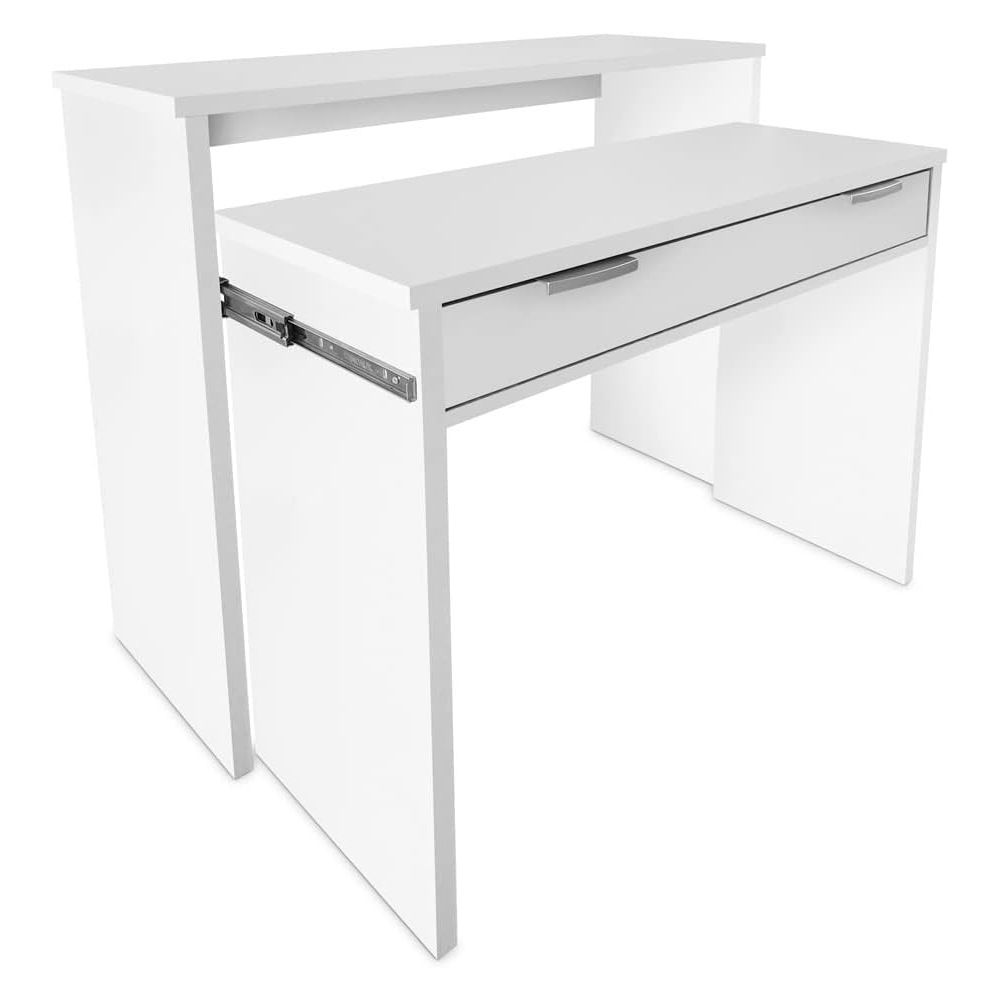 Mesa Escritorio Extensible, Color Blanco, Medidas: 90 cm (Largo) x 33-63,4 cm (Ancho) x 87,5 cm (Alto)